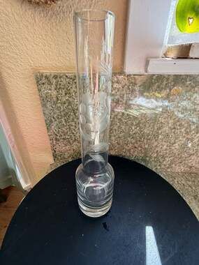 Vintage Krosno Clear Glass Bud Vase Etched Floral Made in Poland Elegant